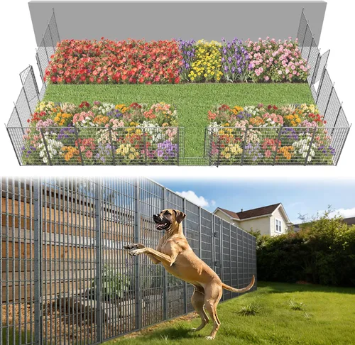 Miniatura 10 de FXW - Valla de jardín metálica y resistente para exteriores, barrera para perros y conejos, fácil instalación, negro, 24 pulgadas de alto x 29.6