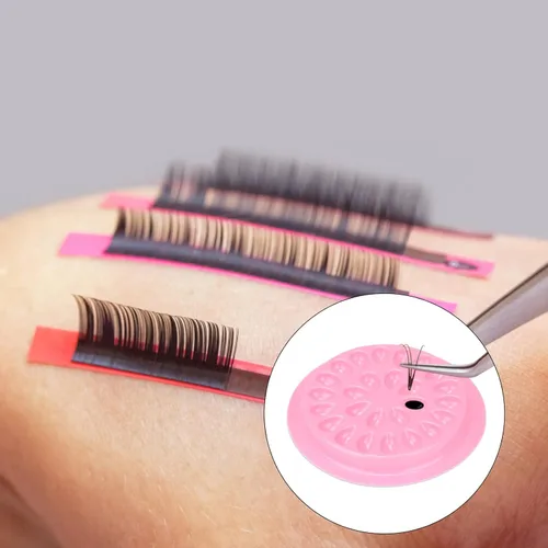 Miniatura 5 de G2PLUS Soportes de pegamento para pestañas postizas, 100 PCS bandejas desechables para pestañas, paleta de pegamento de plástico rosa
