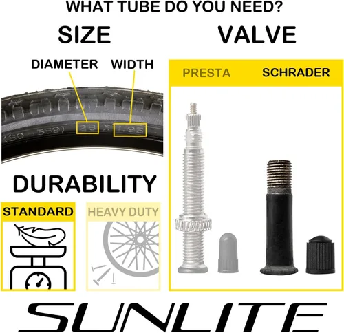Miniatura 2 de Sunlite Tubos de válvula Schrader Standad, varios tamaños Negro