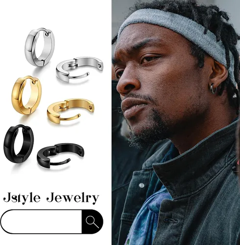 Miniatura 5 de Jstyle Aretes de aro de acero inoxidable para hombre y mujer