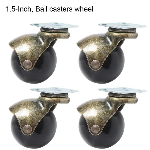 Miniatura 8 de Paquete de 4 ruedas giratorias de bola de 1.5 pulgadas, sin freno, giratorias de 360 grados, resistentes placas giratorias de metal con capucha