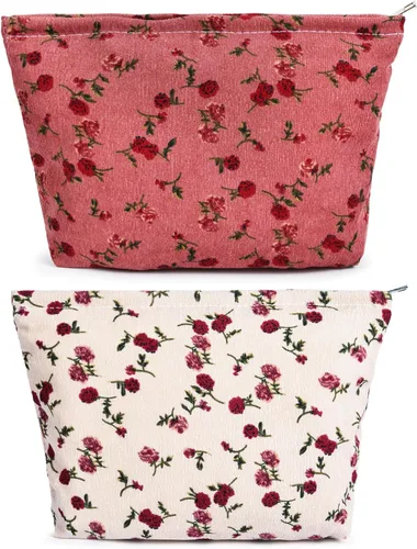 Miniatura 15 de SOIDRAM 2 Piezas de Bolsa de Maquillaje a Rayas Grande, Bolsa de Cosméticos de Cordura de Gran Capacidad, Bolsa de Lona Mixta de Artículos de Rayas
