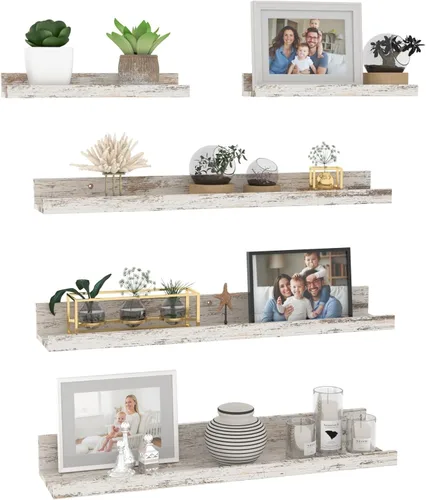 Miniatura 7 de Giftgarden Juego de 5 estantes flotantes de 24 pulgadas montados en la pared, estantes de pared de madera negra para baño, dormitorio, cocina, sala