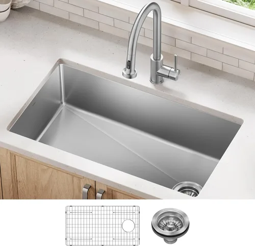 Miniatura 18 de Kraus Fairlane 25-pulgadas Fregadero de cocina de acero inoxidable de calibre 18, de un solo cuenco, para caída/montaje superior, KHT641-25