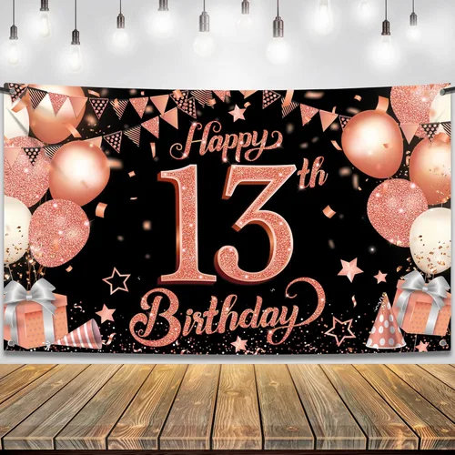 Miniatura 10 de KatchOn, Cartel de feliz cumpleaños número 13, negro y dorado, extragrande, 72 x 44 pulgadas, telón de fondo de feliz cumpleaños, pancarta de feliz