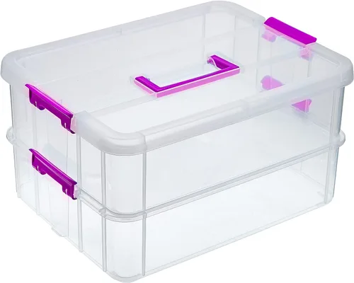 Miniatura 11 de BTSKY - Caja de almacenamiento de 2 capas para apilar y transportar, caja de almacenamiento de plástico multiuso y portátil con asas, caja Verde