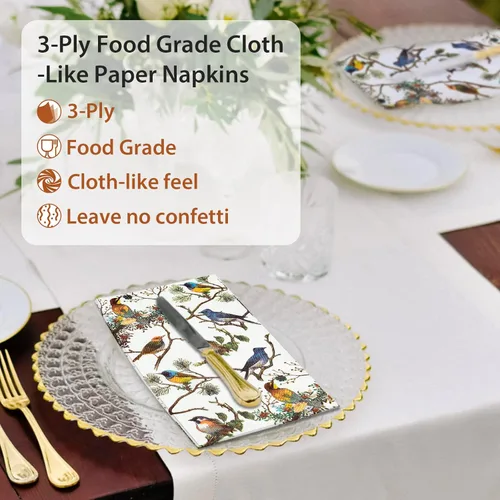 Miniatura 3 de 100 toallas desechables de papel de 3 capas para baño, servilletas de pájaros de primavera, decoración diaria para cenas, bodas, fiestas de té