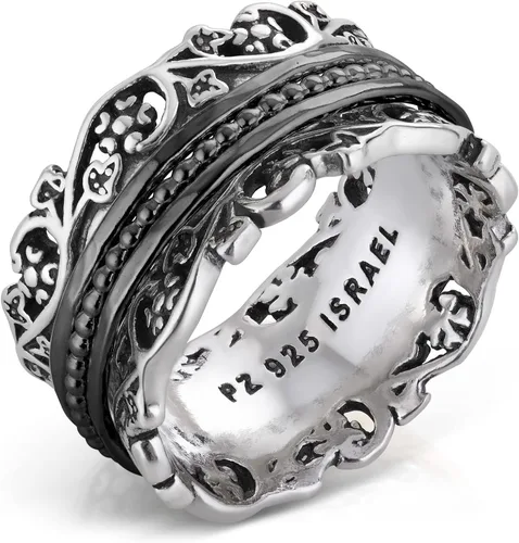 Paz Creations - Anillo giratorio de plata de ley 925 hecho a mano, hipoalergénico, sin níquel ni plomo, fabricado en Israel, plata, oro amarillo,