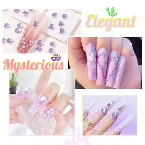 Miniatura 5 de Qiipii 2052 piezas de diamantes de imitación amatista púrpura para uñas, diamantes de imitación de vidrio de color lila claro para uñas, 72 formas