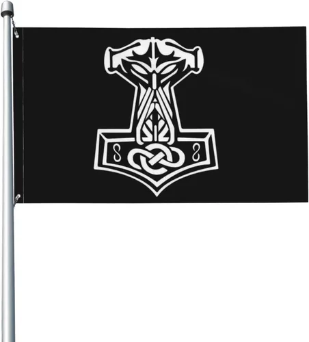 Bandera celta nórdica para exteriores con texto en inglés «In Odin We Trust Thor Vikings Hammer Mjolnir», bandera de brisa para el hogar, jardín,