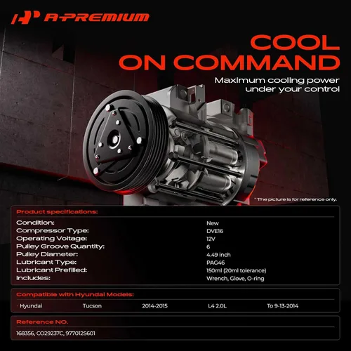 Miniatura 2 de A-Premium Compresor de aire acondicionado con embrague compatible con Hyundai Tucson 2.0L 2014-2015, montaje de 3 pernos