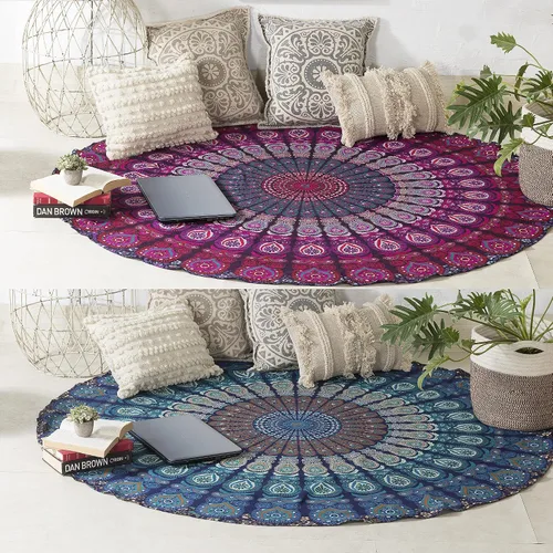 Popular Handicrafts Juego de 2 tapices redondos para colgar en la pared, diseño de mandala hippie degradado, bohemio, hippy intrincado, mantel Morado