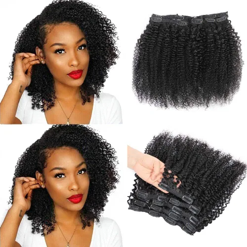 Miniatura 17 de Extensiones de cabello rizado con clip para mujeres afroamericanas, Urbeauty, Extensiones de cabello rizado con clip para cabello humano para chicas