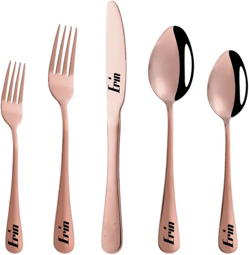 Miniatura 10 de Juego de cubiertos personalizado de acero inoxidable, cuchillo grabado, tenedores, cuchara, nombres personalizados se grabarán en tu vajilla, regalo