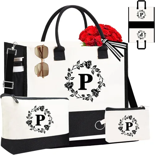 Miniatura 39 de Monogram - Bolsas de lona personalizadas con iniciales para mujer, bordado de doble cara, bolsas de playa, regalos para mujeres