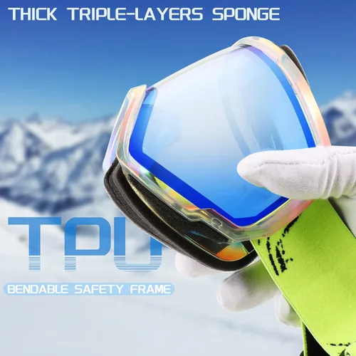 Miniatura 2 de FEISEDY Ski Goggles, OTG Snow Sport Goggles for Adult Youth, Anti-Fog UV400 Protection Bendable Dual-Lenses B2961