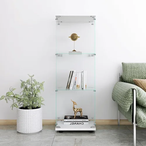 Miniatura 16 de Vitrina de cristal con 3 estantes con 2 puertas, vitrina de cristal transparente para sala de estar, dormitorio, 49.49 x 31.77 x 14.37 pulgadas