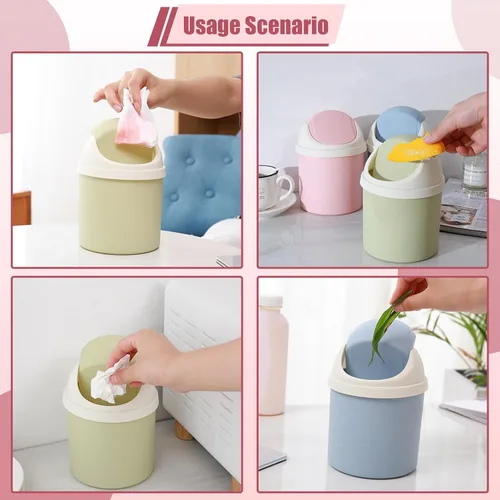 Miniatura 4 de 2 botes de basura de escritorio con tapa abatible y 120 bolsas de basura, mini bote de basura para escritorio, pequeño cubo de basura para encimera