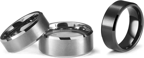 Miniatura 15 de King Will Anillo de boda de tungsteno para hombre, disponible en 15/64 a 25/64 de pulgada (6 a 10 mm), negro/plata, acabado mate, borde pulido