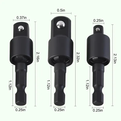 Miniatura 2 de Kit de extensión de broca flexible, 17 piezas con adaptadores de enchufe giratorios de 360° (1/2" 3/8" 1/4"), accesorios de ángulo recto de 105°