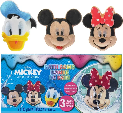 Bombas de baño de Mickey, Minnie y Pato Donald para niños, colores brillantes de arcoíris, con aroma a bayas, para niños de 3 años en adelante, de