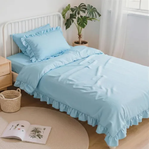 Miniatura 25 de Anluoer - Juego de cama individual con edredón de 5 piezas, rosa en una bolsa con sábanas, juego de ropa de cama de todos los días con volantes