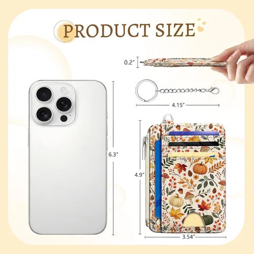 Miniatura 5 de Kelvoris Tarjetero pequeño para mujer, cartera delgada con bloqueo RFID, llavero con bolsillo para monedas con cremallera, bolsillo frontal