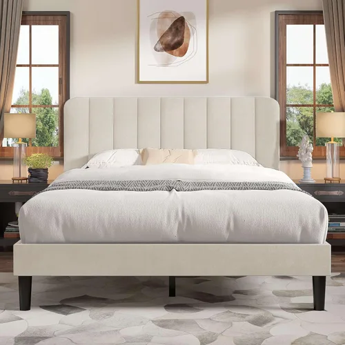 Miniatura 27 de VECELO Marco de Cama Tapizada Tamaño Full con 4 Cajones y Cabecero, Marco de Cama Plataforma de Almacenamiento de Terciopelo, Soporte de Listones