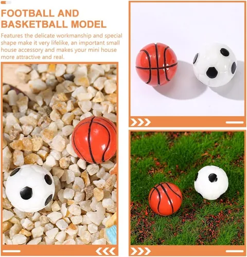 Miniatura 9 de Toddmomy 20 pelotas deportivas en miniatura, mini pelotas de fútbol y baloncesto de resina de 0.6 pulgadas para accesorios de casa de muñecas