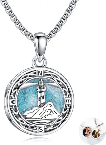 Miniatura 18 de ONEFINITY Collar con medallón de árbol de la vida, collar de plata de ley que sostiene fotos, colgante de medallón del árbol de la vida