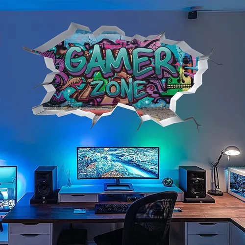 TOARTI Calcomanías de pared de juegos 3D, calcomanías de pared de juegos para habitación de niños, zona de jugadores, papel tapiz de videojuegos