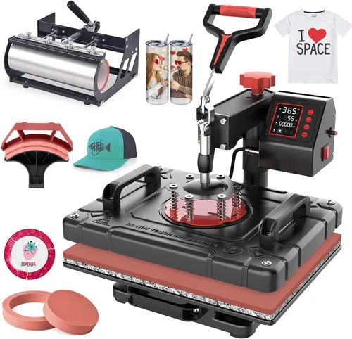 Miniatura 10 de Slendor - Máquina de presión de calor 5 en 1, prensa de calor para sublimación de 12x15 pulgadas, prensa digital de transferencia de calor con Rosa