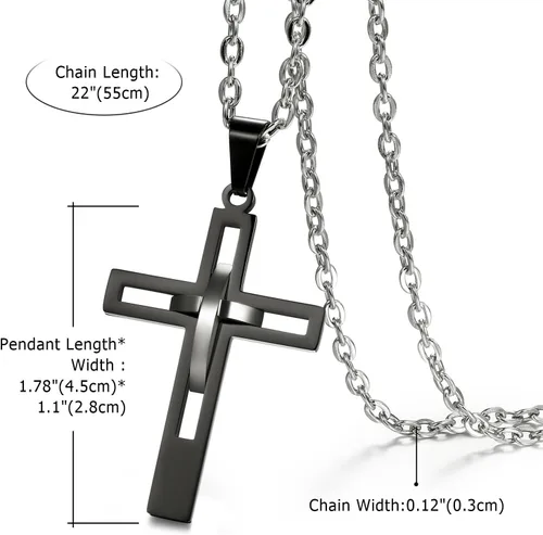 Miniatura 3 de OIDEA Cross Pendant Necklace for Men Women: High Polish Hollow Openwork Stainless Steel Cross Chain Mens Jewelry Gifts