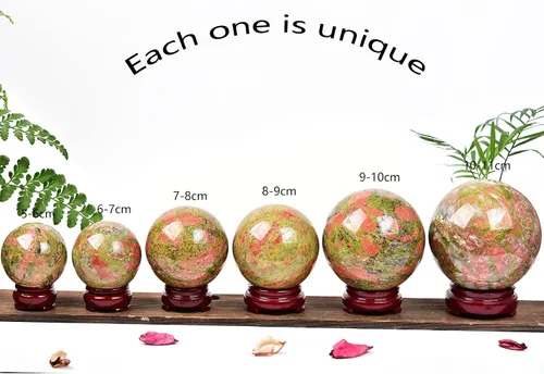 Miniatura 5 de JIC Gem Bola Esférica Pequeña de Cristal Natural de Piedra Unakita Bola de Cristal Curativa con Soporte de Decoración para Meditación Feng Shui