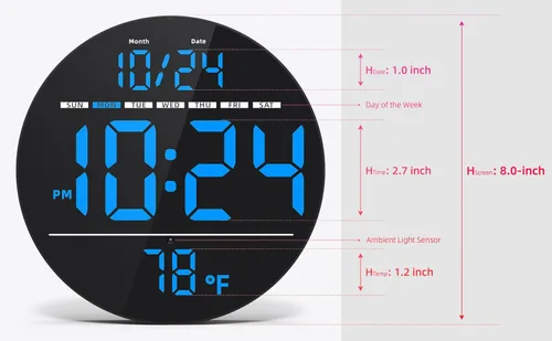 Miniatura 3 de Reloj de pared digital con pantalla LED grande, fecha, temperatura, brillo automático Pequeño reloj [ENCHUFE] Reloj de pared eléctrico moderno