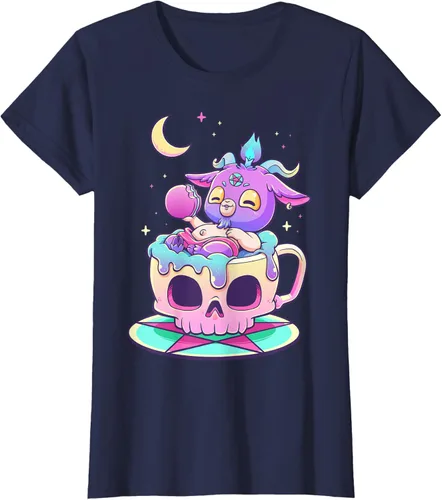 Miniatura 31 de Kawaii Pastel Goth Cute espeluznante Pentáculo Baphomet - Camiseta de cabra, Negro