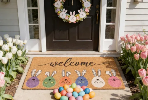 Miniatura 5 de Colorful-Eggs - Felpudo de Pascua para entrada al aire libre – Estacional-Primavera Antideslizante Coir-Front-Felpudo para Jesu Pascua Decoración
