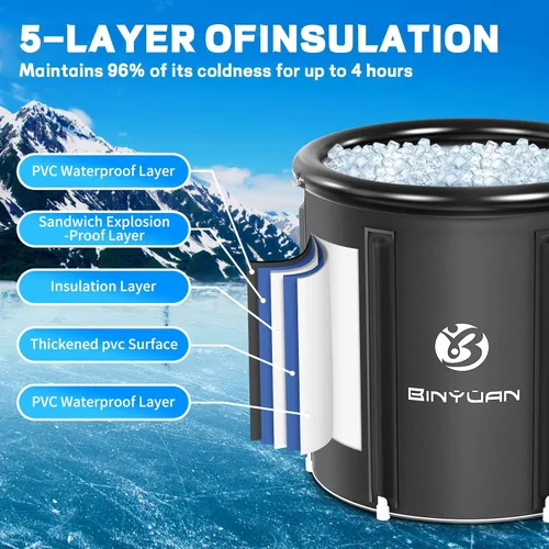 Miniatura 2 de B&Y Bañera de hielo, tina de inmersión fría para la recuperación de atletas, barril de hielo de múltiples capas, bañera inflable para baño de hielo