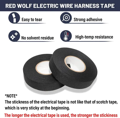Miniatura 2 de RED WOLF Cinta eléctrica de alambre, 3/4 pulgadas x 50 pies, cinta eléctrica de tela de fieltro que amortigua el ruido, arnés de cableado de alta