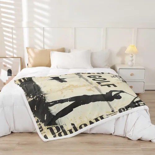 Miniatura 2 de Golf Fleece Blanket,Vintage Sports Game Golf Club Player Silhouette Bed Blanket for Adults Teens,Rustic Lake House Boating Beige Black Room