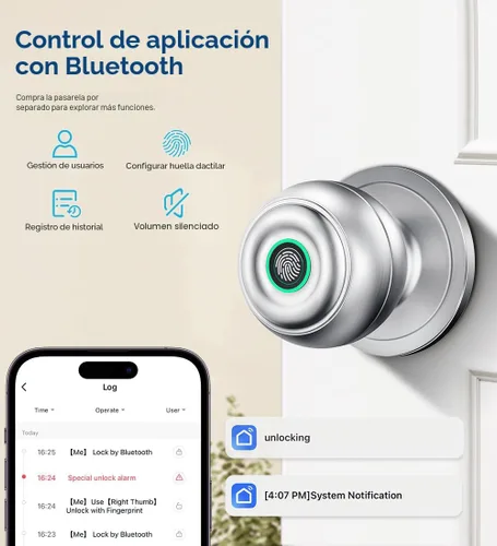 Miniatura 6 de KLLOQUE Cerradura de puerta de huellas dactilares, perilla inteligente de puerta de huellas dactilares con cerradura, cerraduras de puerta