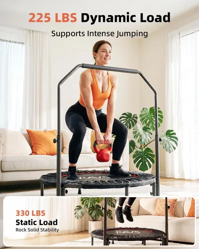Miniatura 3 de Mini trampolín plegable para adultos y niños de 40 pulgadas con barra de espuma ajustable para entrenamiento en interiores