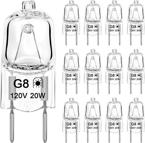 Bombillas halógenas G8 de 20 W 120 V para debajo del gabinete, repuesto de iluminación de disco para debajo del gabinete, T4 JCD tipo G8 base de 2