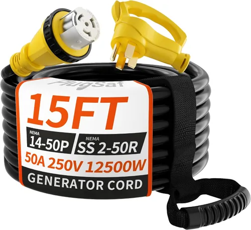 Miniatura 14 de PlugSaf Cable generador de 50 amperios, cable de extensión RV de 10 pies y 50 amperios con bloqueo giratorio, cable generador 50A de 4 puntas, NEMA