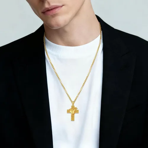 Miniatura 190 de Eusense San Miguel San Cristóbal San Benito San Judas Virgen María Collar chapado en oro 925 joyería religiosa para hombres y mujeres, collar