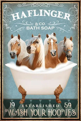 Divertida decoración de caballo Haflinger, decoración de baño y bañera, decoración de granja, letreros de metal para decoración de pared, póster
