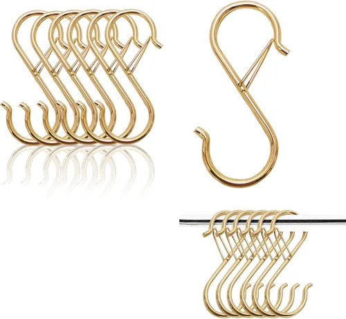 Miniatura 16 de Ganchos en S para colgar, resistentes con diseño de hebilla de seguridad, ganchos en forma de S para utensilios de cocina, sartenes, barra