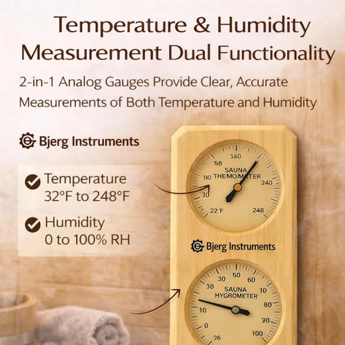 Miniatura 3 de Termómetro e higrómetro de sauna – Medidor analógico de temperatura y humedad 2 en 1 para interiores con marco de madera de pino, para salas
