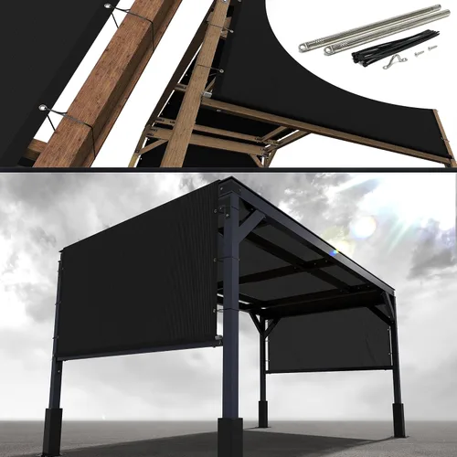 Royal Shade Cubierta de repuesto para toldo de sombra solar negro de pérgola de 8 pies de ancho x 8 pies de largo, con varillas con peso de acero