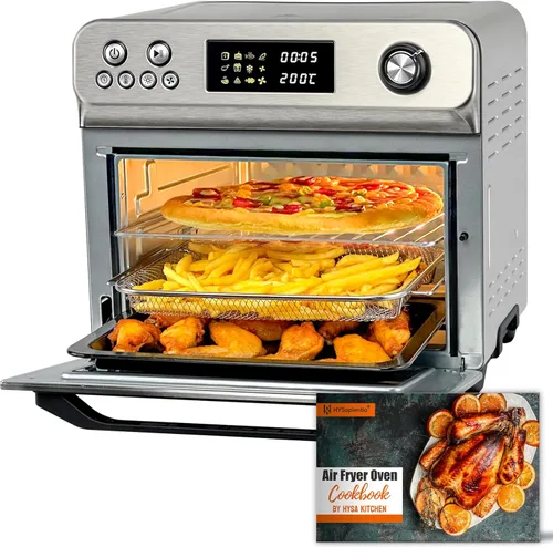 HYSapientia Combo de horno tostador y freidora de aire, horno de convección de encimera extra grande 10 en 1 de 26 cuartos de galón con control de